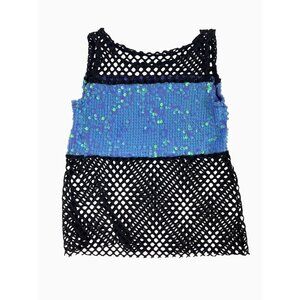 Black Fishnet & Blue Sequin Sleeveless Top Youth Size S/M Stretch Material